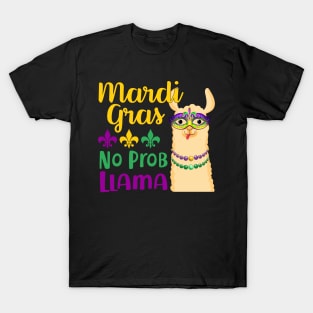 Mardi Gras Llama No Probllama Llama T-Shirt